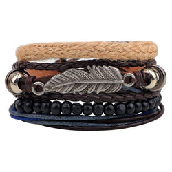 The Tribal Feather Wrist Band 4 Layered Set